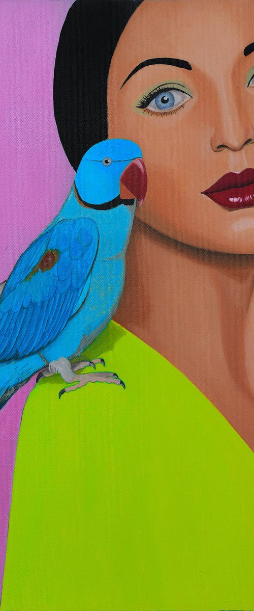 Pink Girl with Parrot - Giclee by Caroline Millott