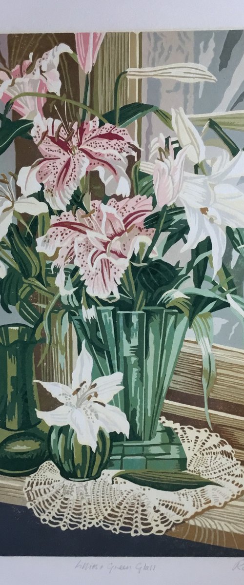 Lillies and Green Glass by Rosalind Forster