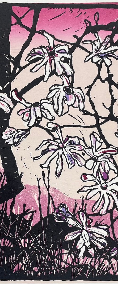 The Melt - Magnolia Linocut by C Staunton