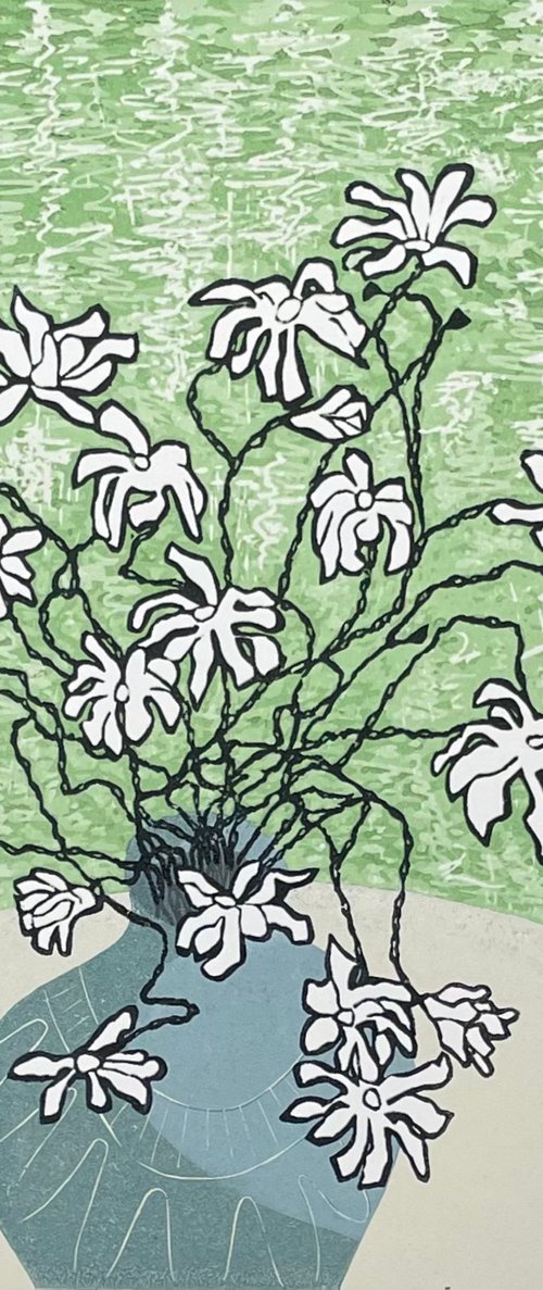 Linocut Print Morning Magnolia by C Staunton