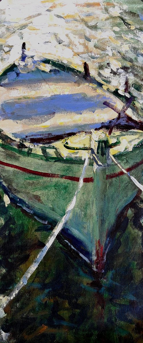 Green old wooden boat by Dimitris Voyiazoglou