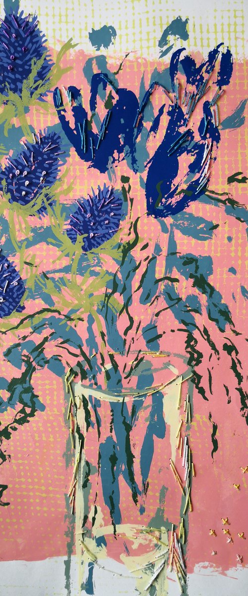 Blue Thistle and Tulips by Anyck Alvarez Kerloch