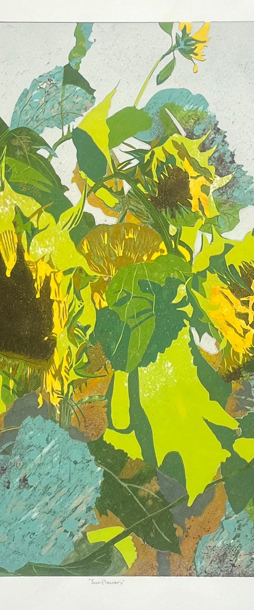 Linocut Print - Sunflowers by C Staunton