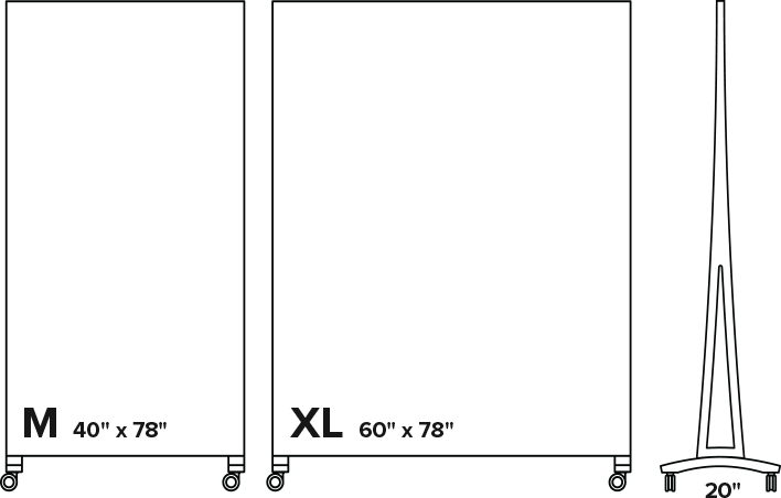 Flex™ Mobile Glassboard Drawings, Front View And Side View With Measurements